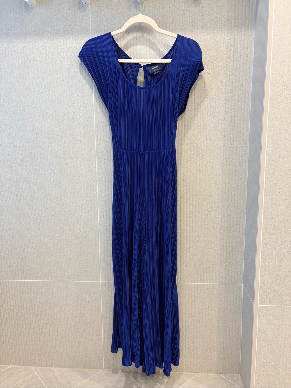 Maeve Anthropologie Womens Plisse Satin Wide Leg Jumpsuit Blue Size 8